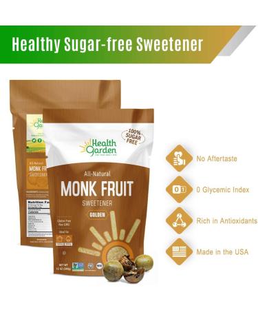 Health Garden Monk Fruit Sweetener Golden 16 oz - All Natural, Zero-Calorie Sweetener - Buy Online on GoSupps.com