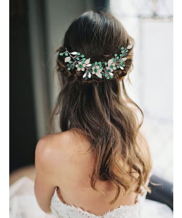 IYOU Rhinestone Bridal Hair Vine Green Flower Wedding Headband Party Bridesmaid Hair Accessories for Women - Buy Online on GoSupps.com