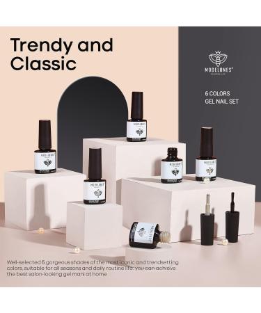 Modelones White Black Gel Nail Polish Set - 6 Colors Black Milky White Neutral Nude Grey Glitter Spring Gel Nail Polish Kit Soak Off UV Gel Kit Gel Nail Art Gift for Women - Buy Online on GoSupps.com
