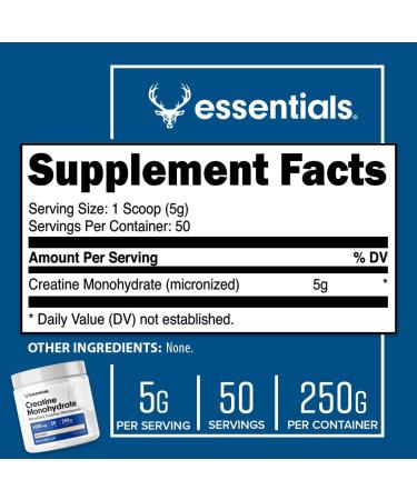 Bucked Up Essentials Creatine Monohydrate Powder - 250g (50 Servings) - Buy Online on GoSupps.com