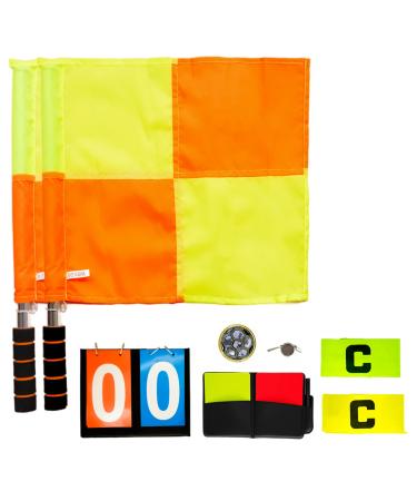 Soccer Referee Flags Kit - 8PCS Referee Toolkit Including Whistle, Referee Cards, Score Book, Flip Coin, and Captain Armband