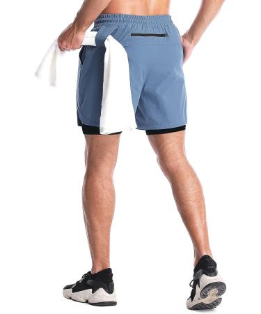 Aolesy Men's 2 in 1 Running Shorts - Quick Dry Gym Athletic Shorts with Pockets - Blue (Medium) - Buy Online on GoSupps.com