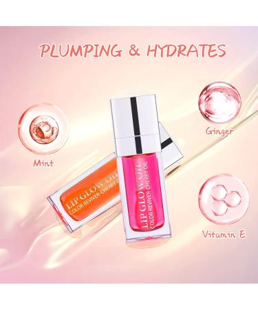ZARICS 2 PCS Plumping Lip Oil Set - Hydrating Lip Gloss Tinted Balm for Lasting Nourishment and Glittery Shine in Pink and Cherry - Buy Online on GoSupps.com