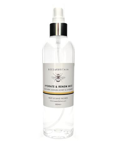 BEES of BRITAIN - 99% Natural Hydrate & Renew Floral Mist - Aloe Vera Manuka Lavender & AHA. Hydrating Aromatic Cleanser Toner Primer. We Donate 5% of our Profit to Save Bees + Pollinators. 250ml