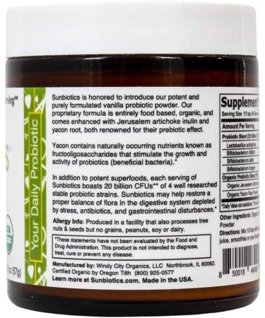 Sunbiotics Potent Probiotics & Organic Prebiotics Powder - Vanilla 2 oz (57 g) | Gut Health & Immunity Boost - Buy Online on GoSupps.com