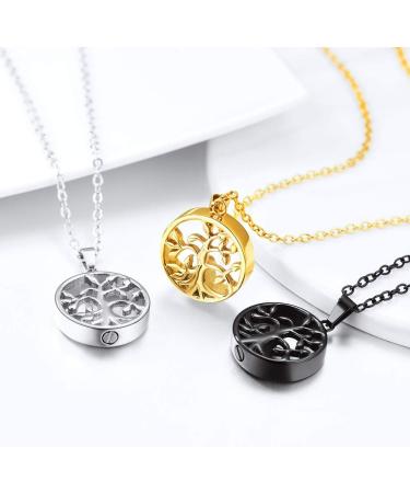 Personalized Prosteel Urn Pendant Necklace - Memorial Ash Jewelry with Chain - Life Tree Cross & Maria Designs in Stainless Steel & 18K Gold - Buy Online on GoSupps.com