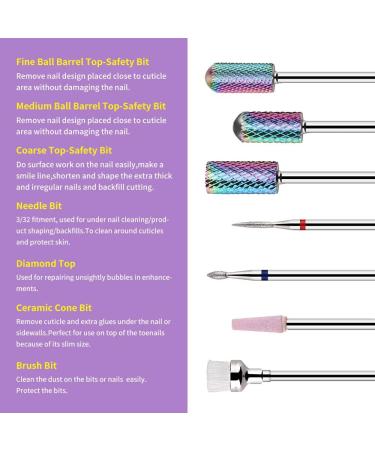 7Pcs Carbide Nail Drill Bit Set for Acrylic Nails - Diamond Bits for Nail Efile, Gel Polish Removal - 3/32 inch Nail Drill Bits Kit - Buy Online on GoSupps.com