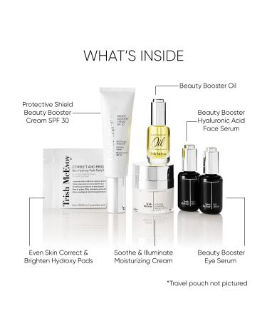Trish McEvoy Beauty Booster Must Haves Travel Set | 6-Piece Correct & Brighten Collection for Radiant Skin - Hydroxy Pads Face & Eye Serums Moisturizer & SPF 30 - Buy Online on GoSupps.com