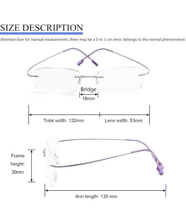 Super Light Rimless Titanium Reading Glasses for Women & Men - Purple +2.0 - Buy Online on GoSupps.com