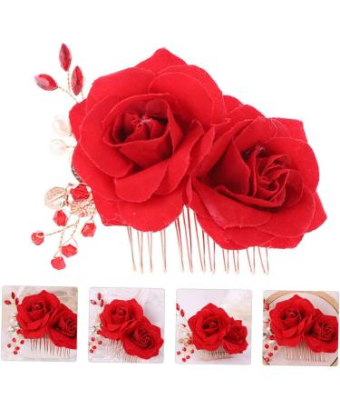 FRCOLOR Hair Comb lumae luminance Bridal rose headpiece Red hair comb garlands for decor bride hair clip Bride Hair Comb decorative hair combs Bridal Headdress Rose Hair Comb - Buy Online on GoSupps.com