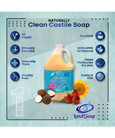 Rose Water Pure Castile Liquid Soap - Vegan Face Hand & Body Wash for All Skin Types | 1 Gallon Made in USA - Buy Online on GoSupps.com