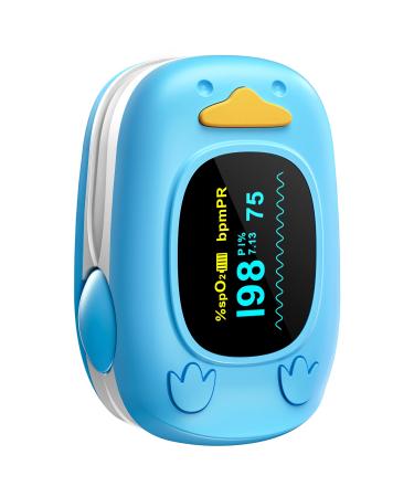 HealthTree Portable Fingertip Blood Oxygen Saturation Monitor Pediatric Pulse Oximeter with OLED Screen Included 2AAA Batteries Suitable for Baby Kids Blue
