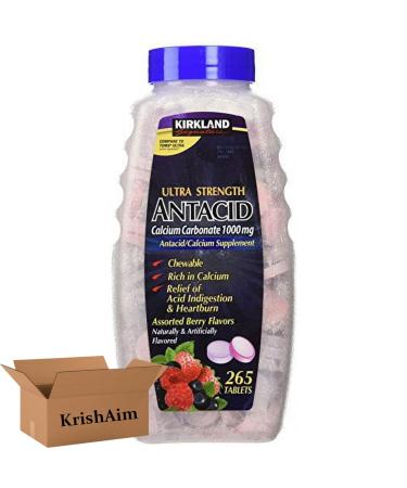 Kirklend Signature Ultra Strength Antacid Calcium Carbonate 1000mg Assorted Berry Flavors Chewable Tablets 265 Count