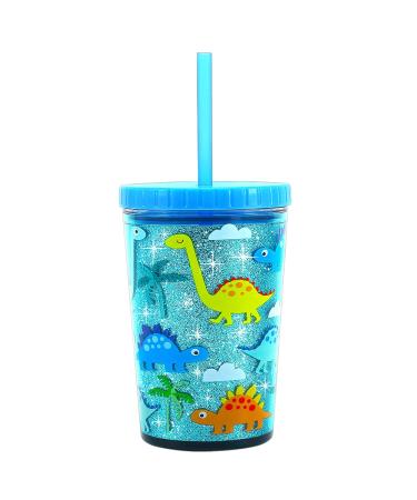 14oz Kids Water Drinking Tumbler Cup - BPA Free Straw Double Walls Lightweight Spill-Proof Water Cup with Cute Design for Girls & Boys-1Pack(Dinosaur)