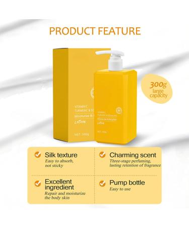 Vitamin C & Turmeric Body Lotion Large-capacity Body Moisturiser With Vitamin C Turmeric And Squalane Remove Dark Spots Moisturizing Body Lotion for Dry Skin Body Skin Care Smooth Skin 300g Turmeric&Vitamin C - Yellow - Buy Online on GoSupps.com