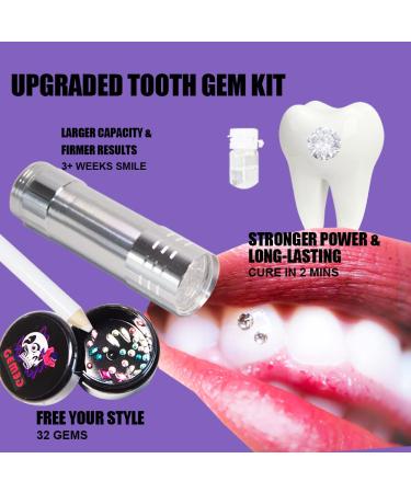 GENEG Upgrade Tooth Gem Kit - 32 Pieces Crystals with Light & Glue | Professional DIY Tooth Gems for Stunning Smiles - Buy Online on GoSupps.com
