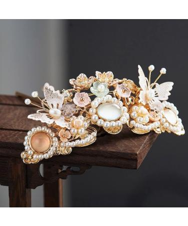 Minkissy Pearl Hair Clip Wedding Hair Clips Retro Crystal Hair Clip Chinese Traditional Style Headdress Ancient Flower Butterflies Hairpin Prop for Women Girls Pearl Hair Clip Wedding Hair Clips - Buy Online on GoSupps.com