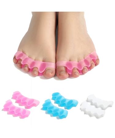 SAMOKA Toe Separators 6 PCS Gel Toe Separators to Correct Bunions and Restore Toes to Their Original Shape  3 pairs (blue/pink/white)