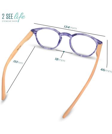 2SeeLife Bamboo Round Reading Glasses for Women - Stylish & Comfortable Purple Readers 2.5x - International Shipping Available - Buy Online on GoSupps.com