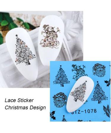4 In 1 Nail Art Decorations Deer Christmas Tree DIY Manicure Snow Nails Stickers Xmas Design Lace Black White(I-39) - Buy Online on GoSupps.com