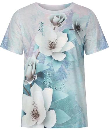 Floral Printed Casual Women's Summer Top | Loose Fit Short Sleeve T-Shirt in Light Blue - Buy Online on GoSupps.com