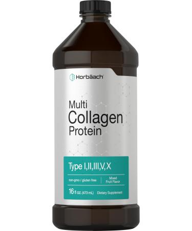 Horbaach Multi Collagen Protein 16 fl oz | Fruit Flavor | Liquid Collagen Peptides | Type I II III V X | Non-GMO Gluten Free Supplement