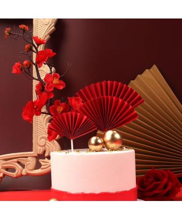 15 Pieces Paper Fan-Shaped Cupcake Topper Party Cake Top Decoration Cake Picks Baking Decoration for Bridal Shower Wedding New Year Party (Red) - Buy Online on GoSupps.com