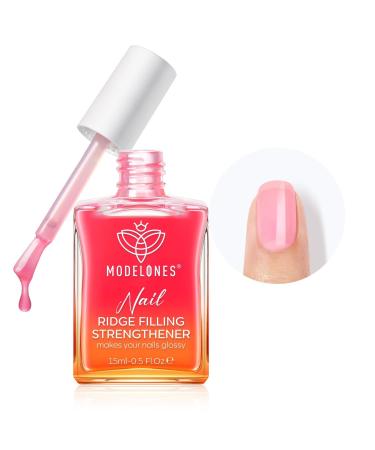 Modelones 15ml 8-in-One Nail Ridge Filler Strengthener Base Coat Nail Polish Repair Nail Growth Treatment for Thin and Damaged Nails Pink