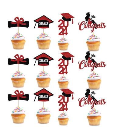 Bekaterea 12PCS 2024 Graduation Hats Cupcake Toppers Graduation girl cake decoration 2024 Grad Graduation Appetizer Dessert Decoration Picks Perfect for Graduation Party mini Cake Decorating Black Gold12