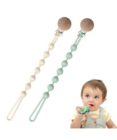 Kabwea pacifier chain made of silicone 2 PCs pacifier band boys and girls Pacifier Clip Chain keeps pacifier clean pacifier chain holder green white