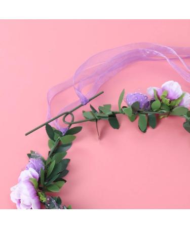 Minkissy Bridal Hair Wreath - Purple Flower Crown with Green Leaf Headband for Women and Girls - Perfect for Wedding and Party - Buy Online on GoSupps.com