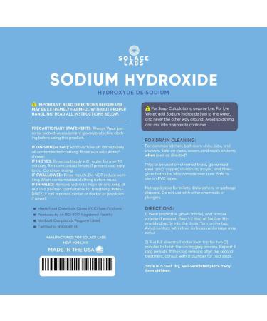 Drain Clean: Sodium Hydroxide by Solace Labs Concentrated Food Grade | Caustic Soda Lye | All Purpose Soap Making Cleaner Drain Cleaner | Fine Granules (2lb (907g)) - Buy Online on GoSupps.com