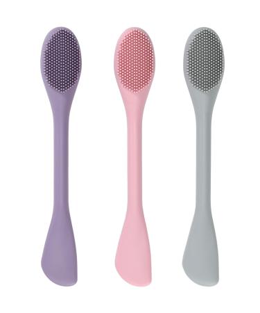 Silicone Face Mask Applicator 3 Packs Huare Technology Facial Mask Brushes for Mud Clay Charcoal Mixed Mask Soft Makeup Beauty Brush Tools for Apply Cream Lotion (Pink+Purple+Gray) PURPLE+PINK+GREY
