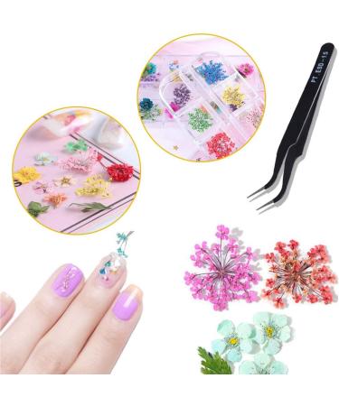 Dried Flowers Nail Stickers - 36 Pc 3D Resin Flower Art Kit with Curved Tweezer | DIY Nail Decor Accessories - Buy Online on GoSupps.com