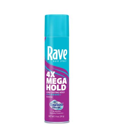 Scented Aerosol Hairspray by Rave - 1 Pack of 4X Mega Hair Spray for Heat Protection  Volume and Shine - ClimaShield for Extra Humidity and Long-Lasting Firm Hold - Minimizes Frizz