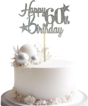 Glittered Elegance Happy 60th Birthday Glittered Cake Topper - Party Supplies Decorations Decor (60th Birthday Silver) Silver 60th Birthday - Buy Online on GoSupps.com