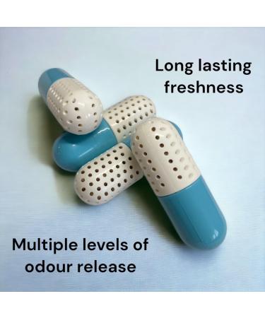 4 Shoe Trainer Sneaker Deodoriser Pill Odour Eliminator Capsules Freshness Balls Long Lasting and Reusable with Multi Levels of Freshness Easy and Convenient to use Pack of 4 (Blue and White) - Buy Online on GoSupps.com