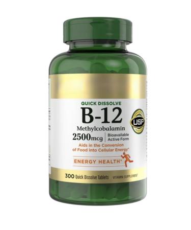 Natures_Bountys_ B-12 Methylcobalamin 2500mcg Quick Dissolve Tablets Energy Health Support Natural Cherry Flavor USP Verified 300 Count