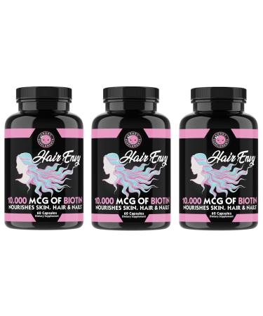 Angry Supplements Hair Envy 10 000 mcg of Biotin and Keratin  Grow + Hydrate Hair  Strengthen Thicken Nails  Clear & Nourish Skin   Natural Remedy for Damaged and Thinning Hair  (3-Bottles)