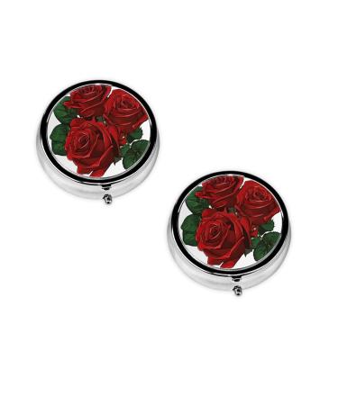 Gothic Rose Print Printed Mini Round Pill Box Pill Box 3 Compartment Medicine Pill Case Pill Organizer Travel Pillbox Portable Pill Box for Pocket Home Office Use
