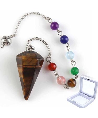 Tiger-Eye Healing Crystal Pendulum Small Pyramid Gemstone Chakra Pendant for Dowsing Scrying Reiki Healing Balance Meditation Divination Jewelry (Tiger Eye)