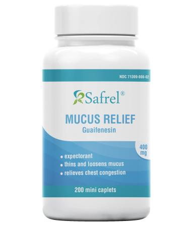 Safrel Mucus Relief Medicine Guaifenesin 400 mg - 200 Mini Caplets | Fast Acting Expectorant, Thins and Loosens Mucus, Relieves Chest Congestion, Cough, Cold and Flu | Compare to Mucinex Tablets