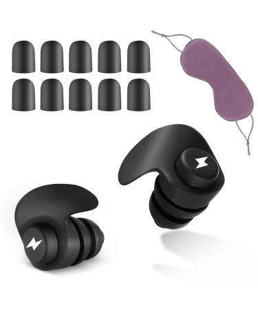 Noise Cancelling Ear Plugs - Super Soft Reusable Silicone Ear Plugs - Perfect for Sleep Work Study Swimming Flights(Black)