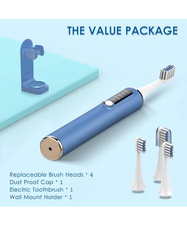 Sonic Electric Toothbrush for Adults - Rechargeable with LED Indicator, 2 Mins Timer, 5 Modes, 4 Brush Heads - Blue - Ideal for Men, Women, Couples - Wall-Mount Holder Included - Buy Online on GoSupps.com
