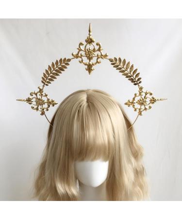 Miaija Halo Goddess Crown Headband Halloween Costume Headpiece with Leaves Jewelry Glittering Gold Hair Accessories for Women Girls Wedding Party - Buy Online on GoSupps.com