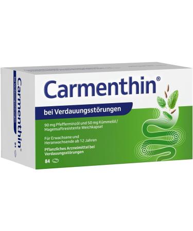 Carmenthin for digestive disorders |84 soft capsules |Vegetable drugs for flatulence feeling of fullness & pain |With peppermint oil & caraway oil |Soothes the gastrointestinal tract 84 pieces (1-pack)