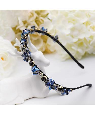 Auswalar Blue Rhinestone Headband Bling Crystal Head Bands for Women Girls Vintage Parties Hair Accessory - Buy Online on GoSupps.com