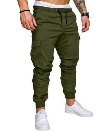 JMIERR Mens Fashion Cargo Pants - Casual Cotton Tapered Stretch Twill Drawstring Athletic Joggers Sweatpants with 6 Pockets Medium A Green 1