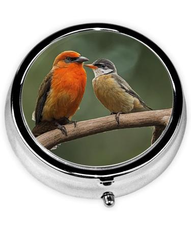 Red Birds Printed Mini Round Pill Box | 3 Compartment Travel Organizer & Portable Medicine Case - Buy Online on GoSupps.com