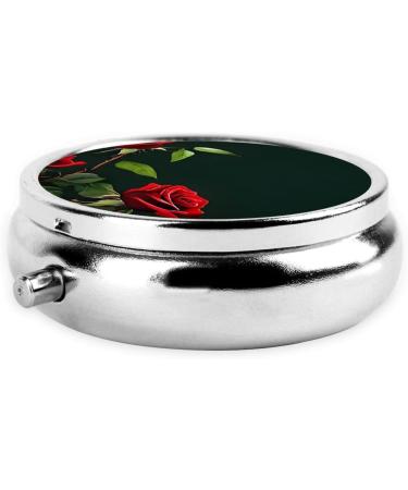 Red Roses Round Pill Box | 3 Compartment Mini Decorative Travel Organizer for Vitamins & Medications - Buy Online on GoSupps.com
